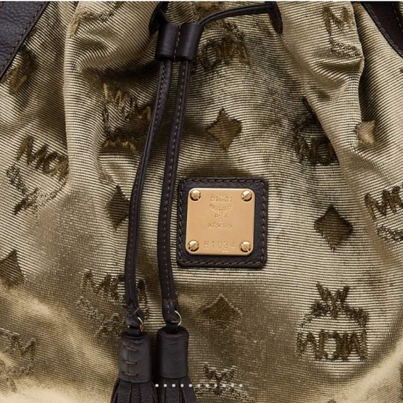 MCM Vintage Green and Brown Viseto Velvet Shoulder Bag. - Picture 5 of 11